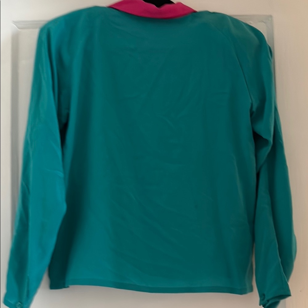 Vintage Teal Blouse with Pink Collar - Picture 5 of 13